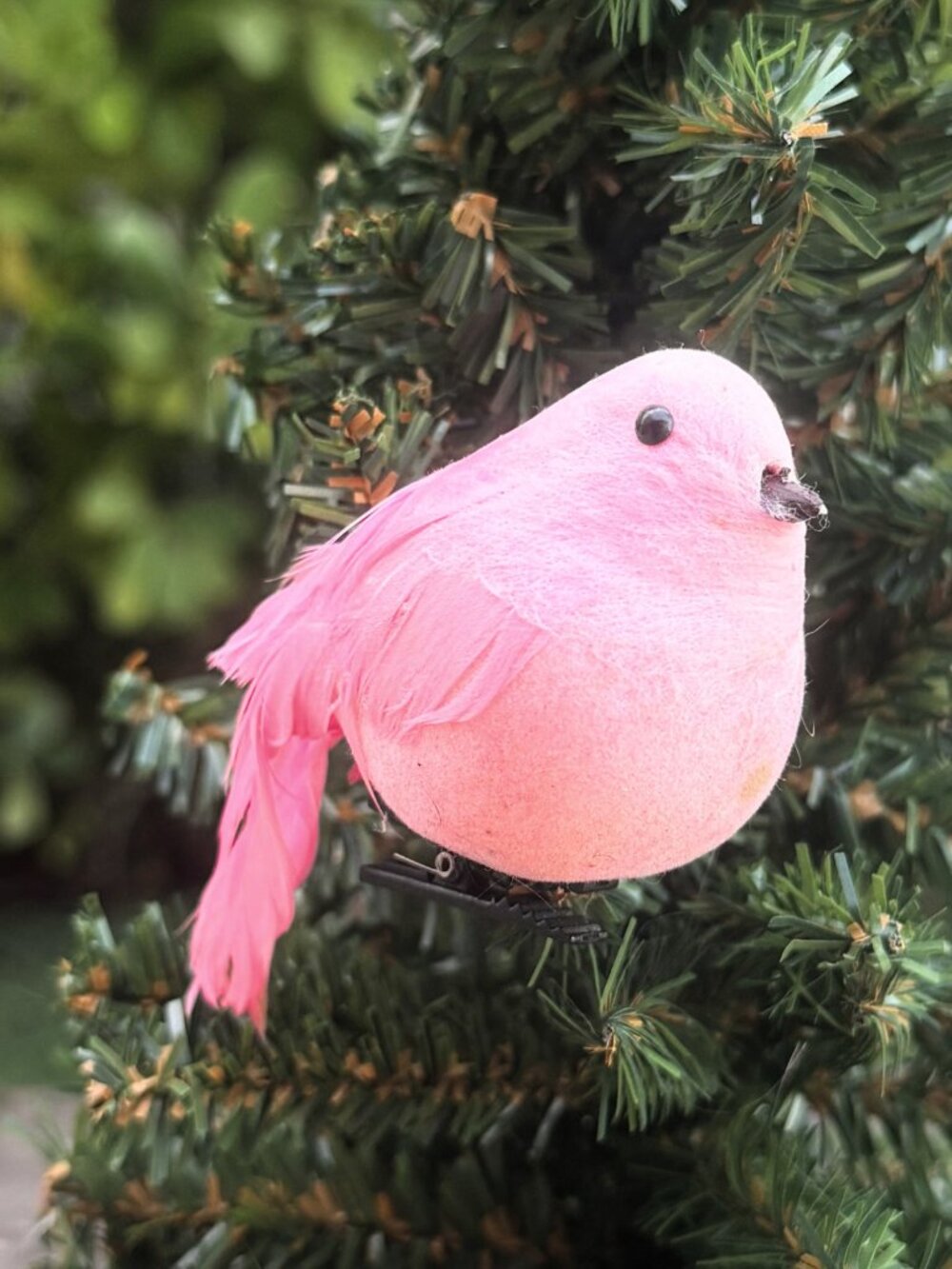 Vintage Clip On Pink Feather Bird Christmas Ornament Spring Tree MCM
